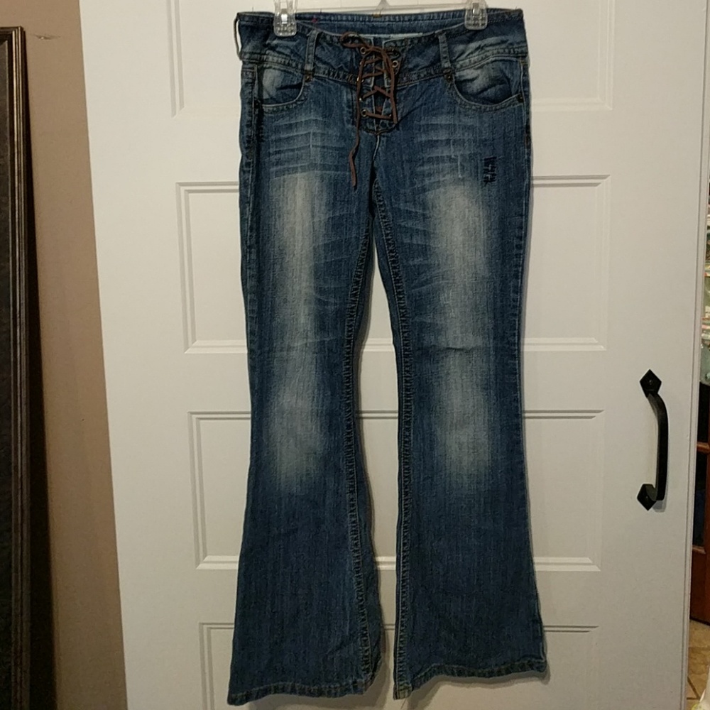 Dollhouse Bell Bottoms Lace Up Jeans